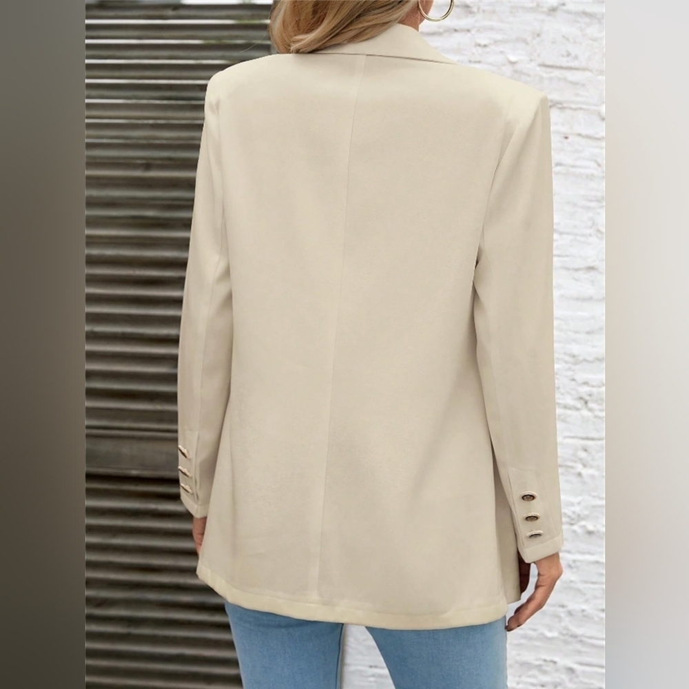 Women's Long Sleeve Blazers Lapel Neck Open Front Double Breasted Suit Business - Picture 5 of 6
